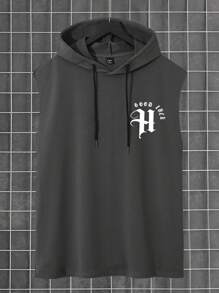 Men's Fashionable Casual Solid Gray Short Sleeve Hooded Batwing Sleeve Top - Lead Gray - View 3