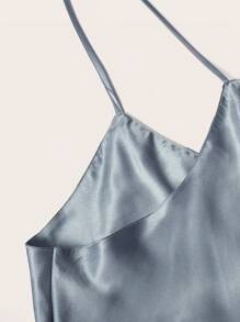 SilkySpell Satin Cami Top With Shorts PJ Set / Pajama Set - Dusty Blue - View 6