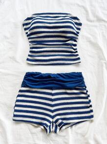 Soleia Women Two Pieces Outfits For Daily Wear Island Vacation Outfits Women Short Set Summer Two Pieces Outfits - Blue and White - View 5