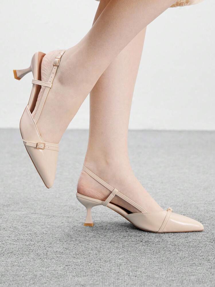CUCCOO BIZCHIC Pointed Toe Kitten Heel Pumps, Beige Fashionable Commuting Versatile Backstrap Daily Casual Office Work Women Shoes For Christmas Spring Shoes