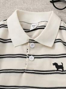 Playful Pals 2pcs/Set Toddler Boys Casual Fashion Embroidery Stripe Print Collar Sweatshirt And Denim Pants Outfit, Suitable For Autumn/Winter, Sporty, Comfortable, College Style For Photo Shoot And Party Fall