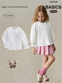 Girls Long Sleeve White Blouse Girls Elegant White Shirt Young Girl White Dressy Blouse - White - View 4
