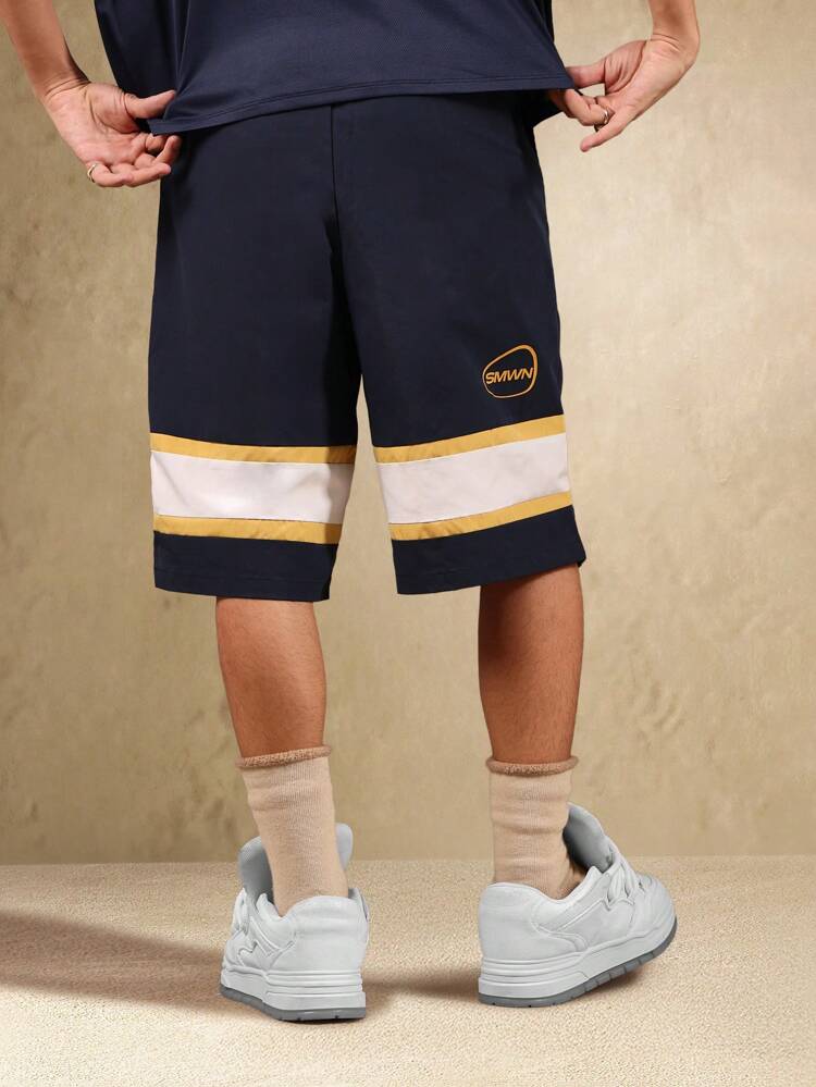 Premium Retro Basketball Style Athletic Shorts With Color Block Design Drawstring Waist