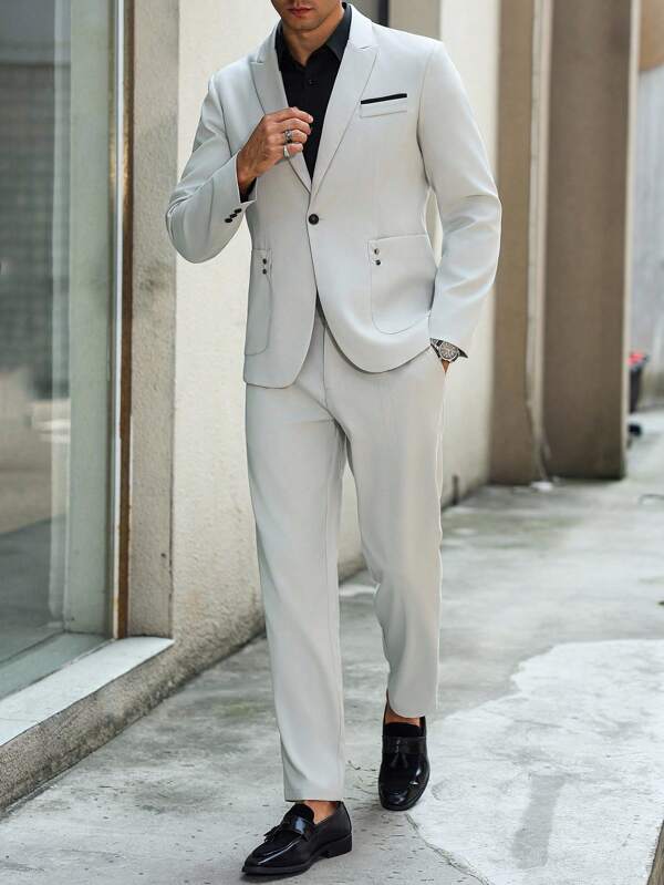 Manfinity Bizformal Conjunto de traje minimalista - Adecuado para el entorno de trabajo profesional hasta el estilo casual de la calle, regalo perfecto para novio, esposo, mejor amigo