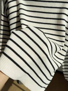 SHEIN CURVE+ 大码女式休闲条纹系带宽松开衫，秋冬 - 彩色 - 查看 6