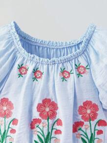 Maija Kids Maija Kids 2件套少女花卉印花宽松袖衬衫和短裤套装 - 藍色 - 查看 5