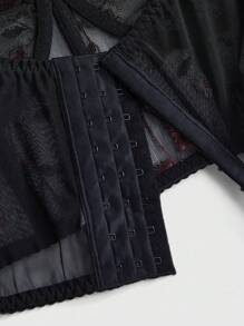 ROMWE Conjunto de lencería de encaje con bordado, sin aro, de talla grande - Negro - Ver 3