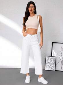 SHEIN Tall Women's All White 7/8 Straight Leg Jeans Business Casual Outfits Women Office Outfits For Women Fall Women Jeans