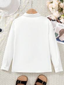 女童简约优雅甜美白色纯色蕾丝拼布衬衫 - 白色 - 查看 2