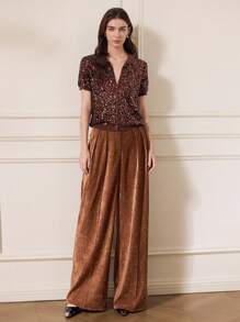 Briarwyn Áo len tay ngắn đính sequin thời trang cho nữ trang phục hẹn hò phong cách cổ điển cho phụ nữ - Cà phê nâu - Xem 5