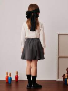 PrepCrw Conjunto de blusa de manga larga con moño y falda plisada para niñas de estilo colegial