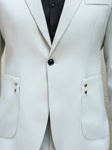 Manfinity Bizformal Minimalist Suit Set - Suitable For Workplace Professional To Casual Street Style, Perfect Gift For Boyfriend, Husband, Best Friend - Beige - View 2