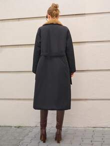 CLARA VERO Women's Thick Padded Coat, Long Length, Velvet Collar, Pockets And Oversize Style, Autumn/Winter Clothes - Black - View 2