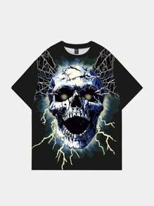 ROMWE MEN Street Life Camiseta de manga corta de cuello redondo con estampado de calavera para hombre, verano