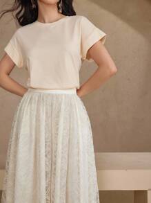 DAZY 2pcs Women's Elegant T-Shirt And Skirt Set, Summer - Pink - View 5