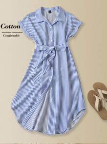 EMERY ROSE Women Striped Batwing Sleeve Casual Midi Shirt Dress