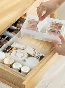 Madebyblanc 1 pieza Caja de almacenamiento estilo japonés simple con divisor - Organizador de mesa con estante escarchado para vajilla, cosméticos, divisor de cajón - Blanco - Ver 5