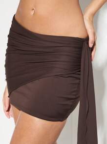 KIZN Asymmetric Draped Mini Party Club Night Out Evening Side Panel Ruched Summer Skirt - Brown - View 4