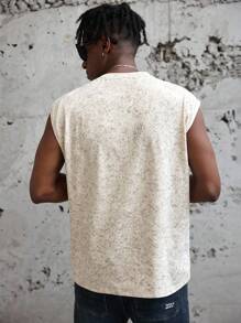 Manfinity EMRG 男士夏季字母印花圆领休闲宽松背心 - 卡其色 - 查看 2