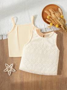 Blossori 2pcs Baby Girls Countryside Style Faux Fur Vest/Knit Undershirt Set