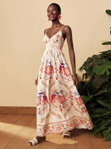SHEIN TRVLCHIC 女士休闲度假碎花细肩带连衣裙、度假风格、编织图案印花、女士休闲夏季度假装、波西米亚海滩度假装、波西米亚风、节日装、女士沙滩装、女士夏季装、毕业装、女士生日装、海滩必备品、女士机场装、俱乐部装、女士乡村装、茶会礼服、生日礼服、夏季太阳裙、女士夏季礼服、欧洲夏季、返校节、返校节、老钱风格女士、女士街头服饰、Y2k、夜间外出、秋季服装、冬季服装、可爱 - 彩色 - 查看 4