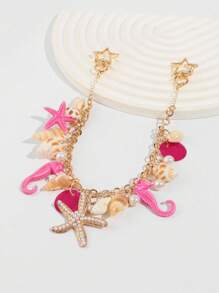 ROMWE Fairycore 1 件海滩主题海洋元素珍珠金色包包吊坠，婚礼装饰链 - 彩色 - 查看 5