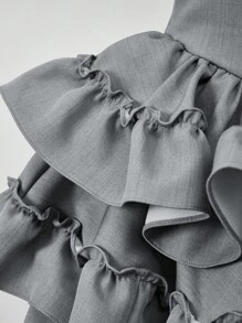 Glamine Vestido mini gris sin tirantes con cintura fruncida y capas - Gris - Ver 4