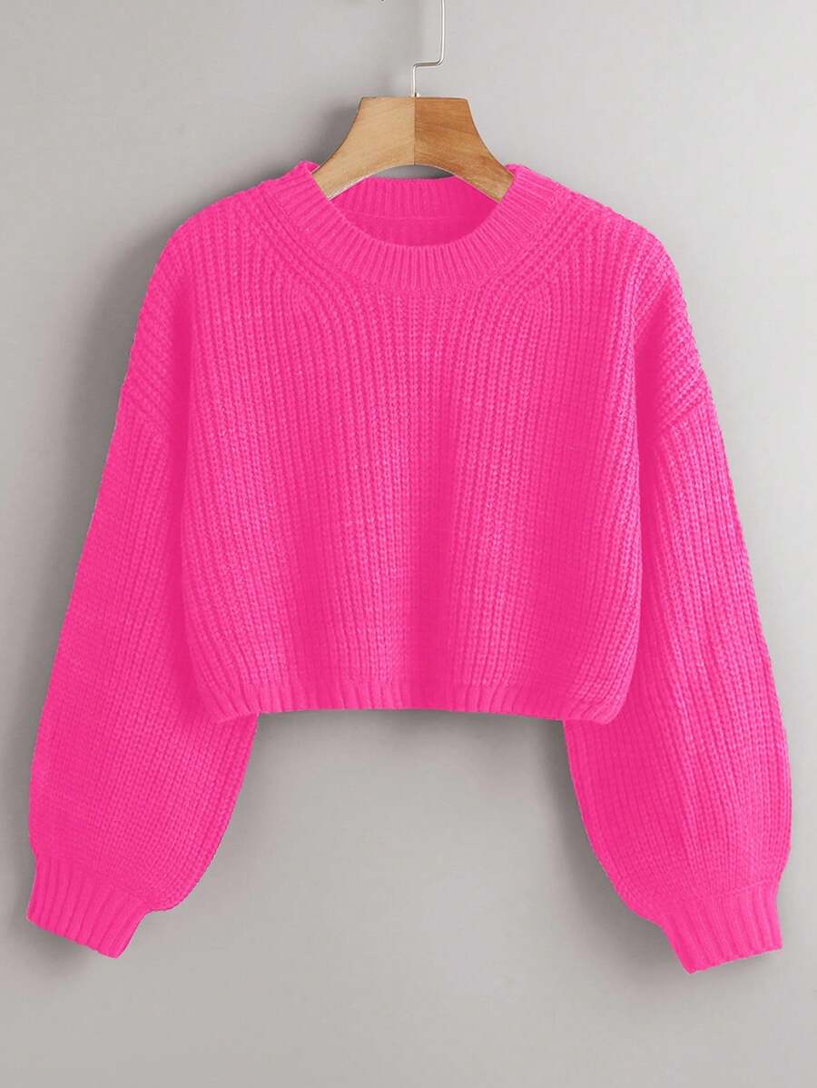 Franclia Women's Casual Everyday Simple Solid Color Round Neck Drop Shoulder Sweater Knit Pullover Fall Winter