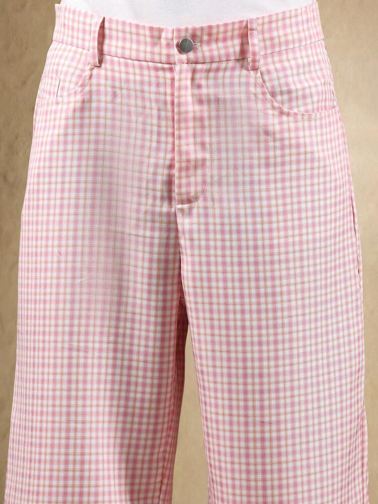 Vintage Style Checkered Knee Length Wide Leg Retro Pattern Shorts