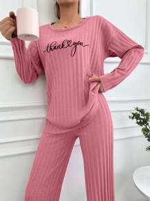 EURMUSE Women's Letter Print Homewear Set - Dusty Pink - View 3