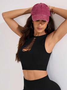 SHEIN 1 áo thun thường, chất liệu thấm hút mồ hôi, thiết kế lưới, màu đen cơ bản, áo thể thao, thích hợp cho tập thể dục/yoga. - màu đen - Xem 5