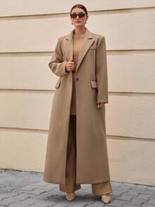 CLARA VERO Áo khoác len cổ ve dài tay cổ điển dài thêm túi màu trơn cho nữ, Áo khoác, Áo khoác, Quần áo mùa đông, Áo khoác - Lạc đà - Xem 3