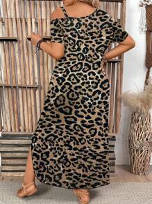 SHEIN LUNE 2025 New Plus Size High Waist Leopard Print Dress, Summer Slimming Design For Women - Multicolor - View 2