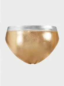 Manfinity VCAY Men's Metallic Triangle Swimwear, Summer Beach Holiday Swimming Trunks Gold Swim Brief Men Gold Swimsuit Metallic Swim Brief Gold Swimwear Shiny Swim Brief Men Swimsuits Men Gold Swimsuit Pool Party Men Gold Swimwear