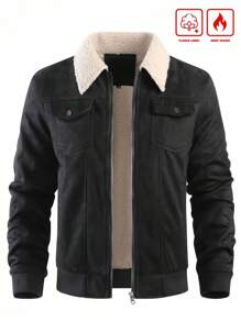 Manfinity Homme 男士长袖羊羔绒外套，泰迪领，男士冬季外套，黑色，秋季