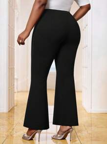 SHEIN Lady Spring And Summer Elegant Commuting Office Black Knitted Beaded Bell Pants Long Plus Size Pants - Black - View 2