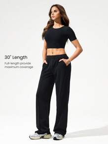 GLOWMODE Pantalones rectos con cintura ajustable con cordón, bolsillos laterales, para uso casual diario de SoftSerene Modal Weekend Wanderer