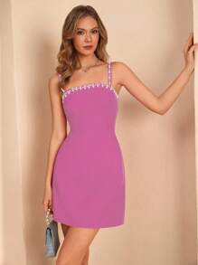 CLARA VERO Pearl Embellishment Detailed Zip Up Cute Girl Chic Dress - Pink - View 5