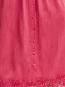 Nöista Vestido médio na cor rosa com detalhes em renda e botões na frente. Perfeito para um look de verão à noite, vestido de primavera, feriados, roupa de praia, férias de luxo, saída, casamento, festa, festival, feriado, verão. - Pink - Visão 5