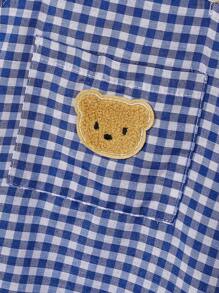 1 pieza Enterizo adorable a cuadros para bebé niño, color blanco con babero ajustable, botones a presión, bolsillo delantero - Azul - Ver 7