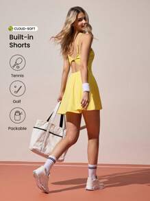 CourtClass 女式纯色后背扭结带运动连衣裙