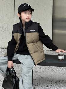 Dazy Kids 男童拼色字母印花棉服外套、秋季系列背心 - 軍綠色 - 查看 4