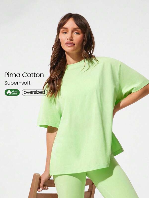 GLOWMODE Pima Cotton Unisex Short Sleeve Round Neck Oversized Tee Daily Casual Spring Summer