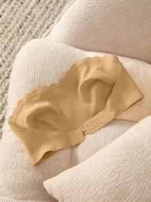 1pc Women Casual Comfy Front Closure Ribbed Seamless Wireless Bra - Apricot - View 7