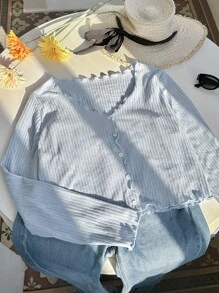 Comfortcana Plus Lettuce Trim Button Front Tee