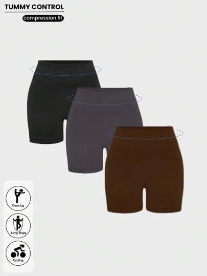 SHEIN Velisys 女士纯色高腰紧身运动短裤，适合夏季运动短裤