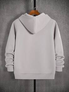 青少年男孩灰色丝带印花装饰简约廓形运动衫，休闲校园风格，舒适时尚，百搭，柔软面料，适合日常穿着、上学、外出、户外运动