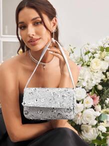SHEIN Belle Túi xách cầm tay nữ sang trọng, quyến rũ, thanh lịch, lấp lánh, Túi buổi tối cho nữ, Quý cô, Phụ nữ, Sinh viên đại học, Cô dâu, Phù dâu, Khách dự tiệc cưới, Tuần trăng mật, Tiệc tùng, Vũ hội, Đám cưới, Câu lạc bộ, Hẹn hò, Buổi tối, Đêm hẹn hò (Họa tiết ngẫu nhiên) - Bạc - Xem 1