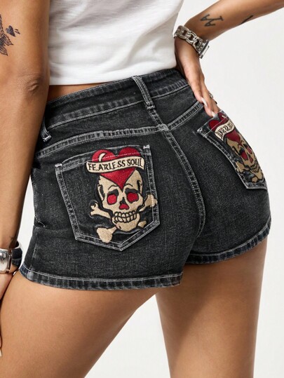Grunge Punk Short en jean décontracté et polyvalent pour femmes avec poches