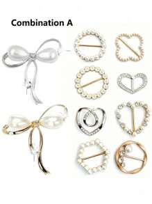 8 件仿珍珠胸针镂空心形胸针外套毛衣徽章别针服装配饰 - 彩色 - 查看 5